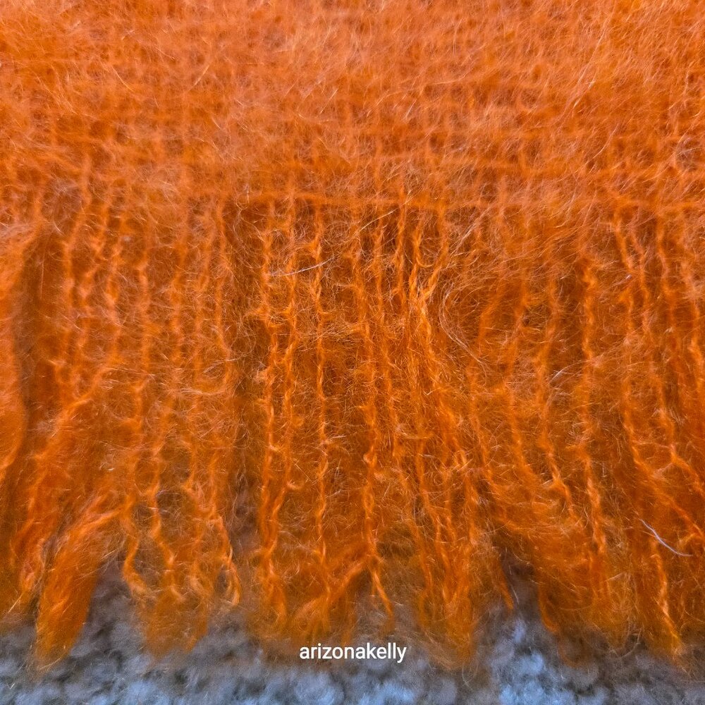 Vintage Hand Acraft Mohair & Wool Scarf Vibrant Orange - Picture 4 of 10